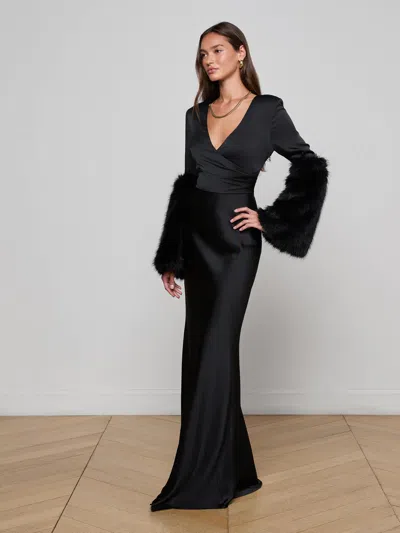 L'agence Manon Gown With Faux Fur In Black