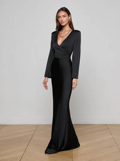L'agence Manon Gown With Faux Fur In Black