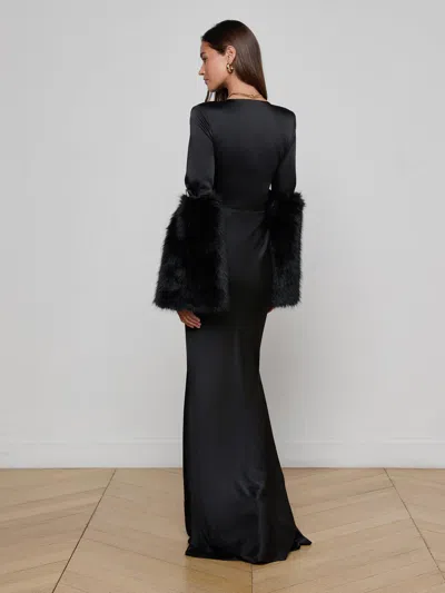 L'agence Manon Gown With Faux Fur In Black