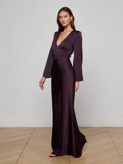 L'agence Manon Surplice Satin Maxi Dress In Purple