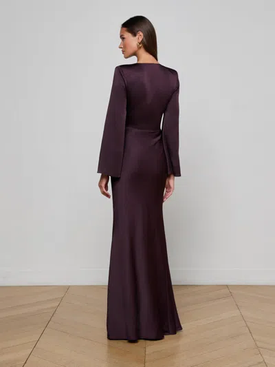 L'agence Manon Surplice Satin Maxi Dress In Purple