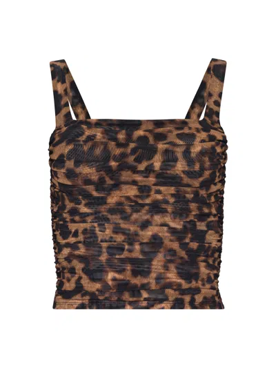 L'agence Rasha Shirred Mesh Tank In Animal Print