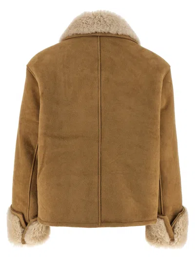 Ami Alexandre Mattiussi Shearling Leather Outerwear Featuring Pockets In Brown