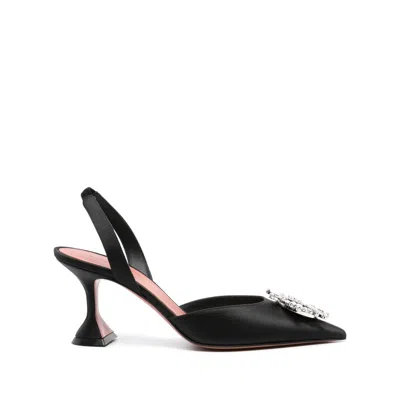 Amina Muaddi Leather Slingback Pumps Featuring Sculptural Heel In Black