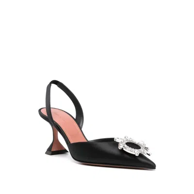 Amina Muaddi Leather Slingback Pumps Featuring Sculptural Heel In Black