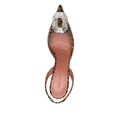 Amina Muaddi Pointed-toe Slingback Heels With Crystal Embellishment In Brown