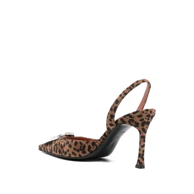 Amina Muaddi Pointed-toe Slingback Heels With Crystal Embellishment In Brown