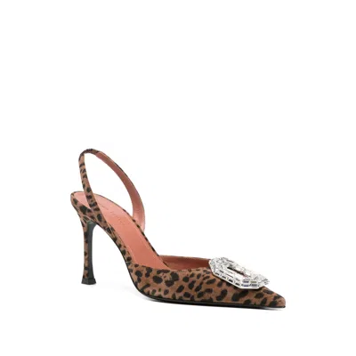 Amina Muaddi Pointed-toe Slingback Heels With Crystal Embellishment In Brown