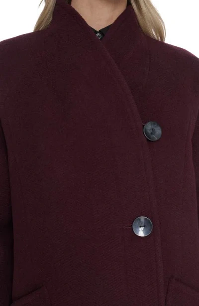 Cole Haan Asymmetric Closure Chevron Texture Wool Blend Coat In Multi