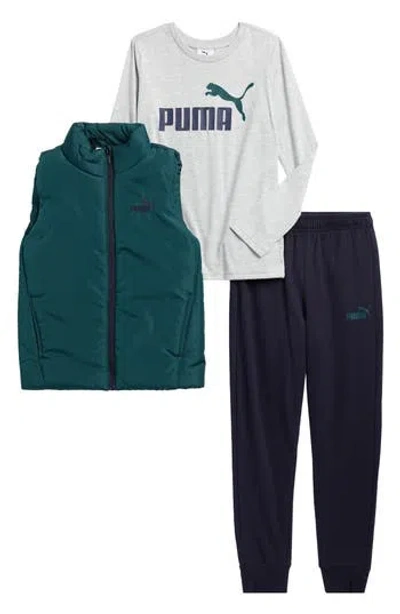 Puma Kids' T-shirt, Puffer Vest & Joggers Set In Multi