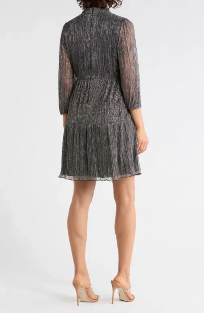 Vince Camuto Novelty Ruffle Neck Long Sleeve Trapeze Dress In Gray