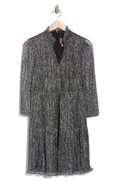 Vince Camuto Novelty Ruffle Neck Long Sleeve Trapeze Dress In Gray