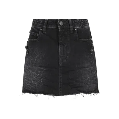Balenciaga Washed Black City Mini Denim Skirt In Black