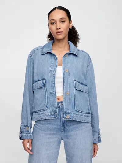 Gap Factory Supersoft Denim Utility Jacket In Blue