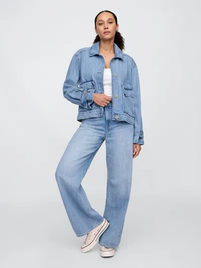 Gap Factory Supersoft Denim Utility Jacket In Blue