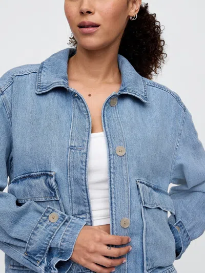 Gap Factory Supersoft Denim Utility Jacket In Blue