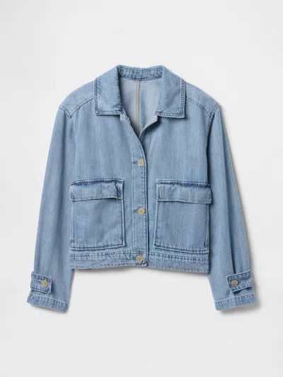 Gap Factory Supersoft Denim Utility Jacket In Blue