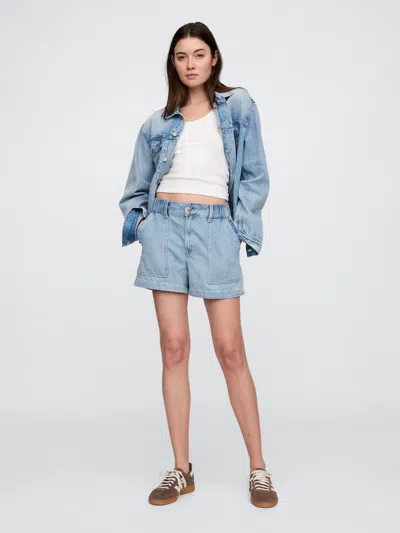 Gap Factory 4" High Rise Supersoft Denim Utility Shorts In Blue