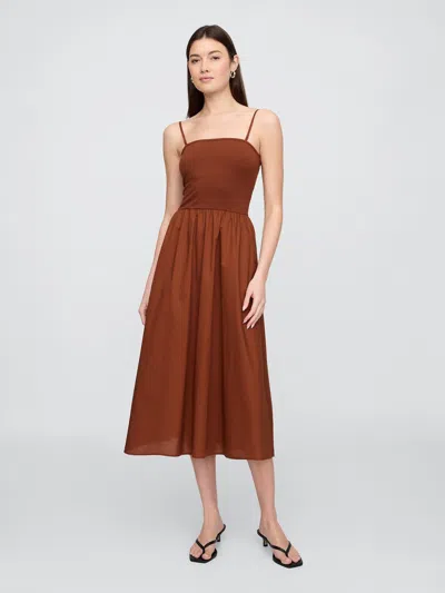 Gap Factory Poplin Midi Dress In Brown