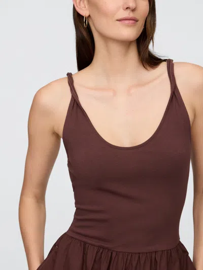 Gap Factory Twist-strap Scoopneck Midi Dress In Brown