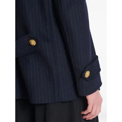 Balmain Merino Wool-blend Stripe Pea Coat In Blue