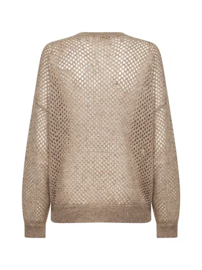 Brunello Cucinelli Brown Dazzling Mesh Crewneck Sweater In Multi