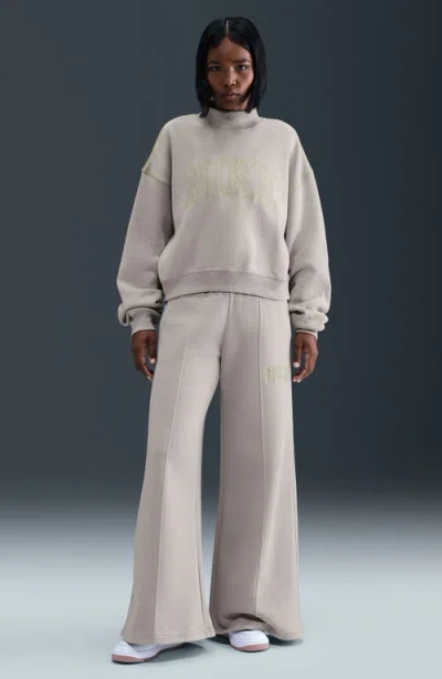 Nike Sportswear Mock Neck Phoenix Fleece Oversize Sweatshirt In Gray