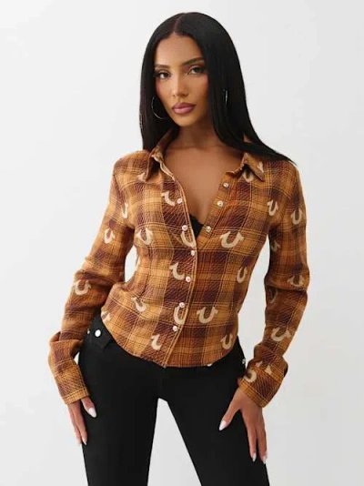 True Religion Women's Plaid Horseshoe Woven Top In Multi