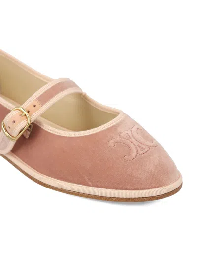Celine Eve Triomphe Velvet Ballerina Flat In Pink
