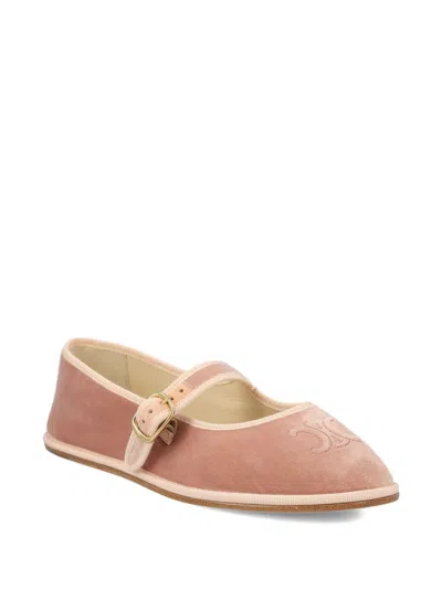 Celine Eve Triomphe Velvet Ballerina Flat In Pink