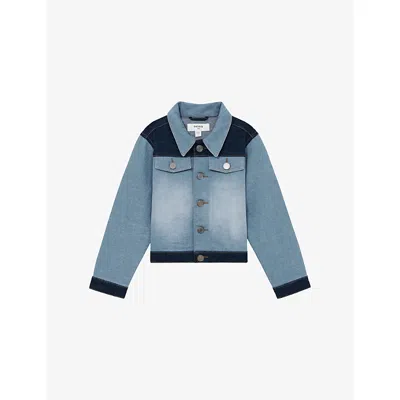Reiss Blue Briar Patchwork Two-tone Stretch-denim Jacket In Blue