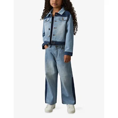 Reiss Blue Briar Patchwork Two-tone Stretch-denim Jacket In Blue