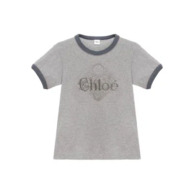 Chloé Baby Fit T-shirt With Logo In Cotton Jersey In Gray