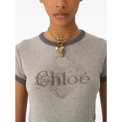 Chloé Baby Fit T-shirt With Logo In Cotton Jersey In Gray