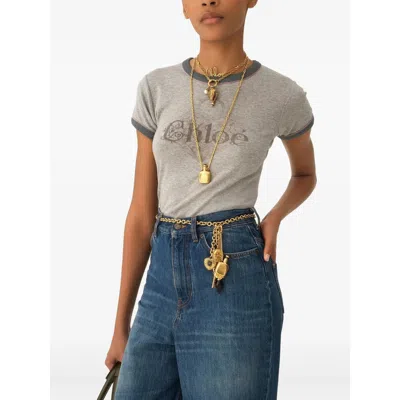 Chloé Baby Fit T-shirt With Logo In Cotton Jersey In Gray