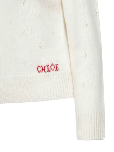 Chloé Wool And Cashmere Fitted Sweater With An Openwork Motif Clothing In Neutral