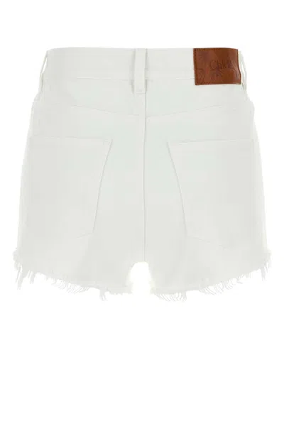 Chloé Casual Denim Shorts Featuring Frayed Hem In White
