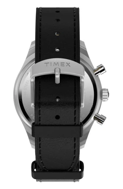 Timex ® Waterbury Metropolitan Chronograph Leather Strap Watch, 41mm In Black