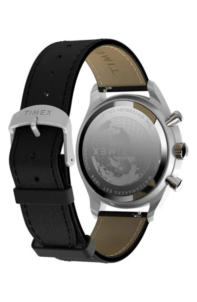 Timex ® Waterbury Metropolitan Chronograph Leather Strap Watch, 41mm In Black