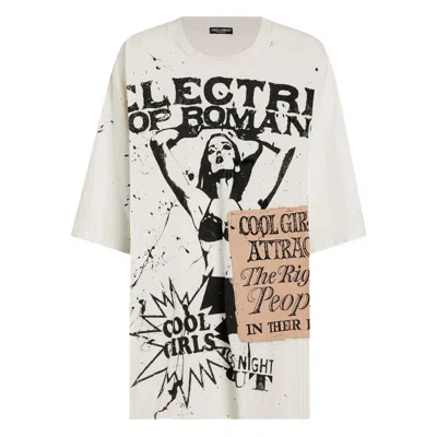 Dolce & Gabbana Women White Crew Neck T-shirt With Maxi Print On The Front In Cotton Woman In White