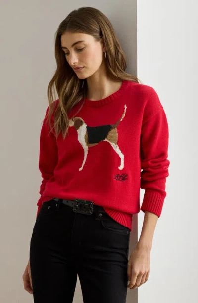 Ralph Lauren Women's Cotton Dog Sweater In Red