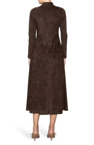 Melloday Long Sleeve Faux Suede A-line Dress In Brown