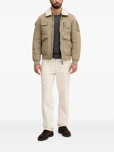 Aeronautica Militare Shearling-collar Multi-pocket Bomber Jacket In Gold