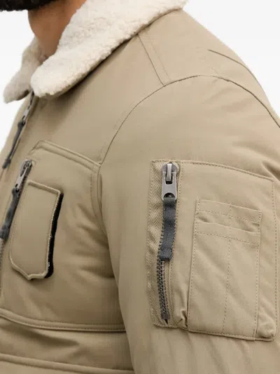 Aeronautica Militare Shearling-collar Multi-pocket Bomber Jacket In Gold