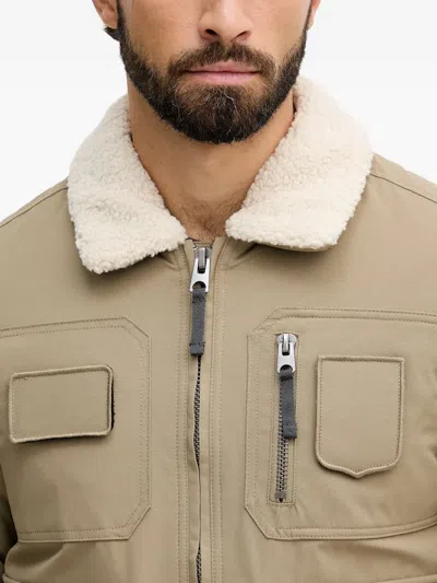 Aeronautica Militare Shearling-collar Multi-pocket Bomber Jacket In Gold