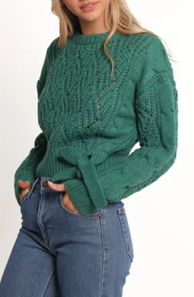 Petal And Pup Petal & Pup Birdie Open Stitch Side Tie Sweater In Green