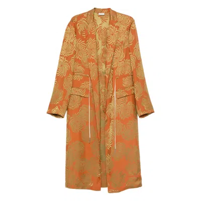 Dries Van Noten Drawstring-waist Patterned Coat In Orange