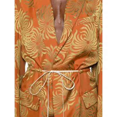 Dries Van Noten Drawstring-waist Patterned Coat In Orange
