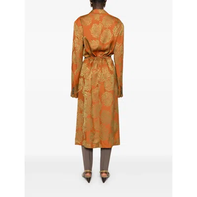 Dries Van Noten Drawstring-waist Patterned Coat In Orange