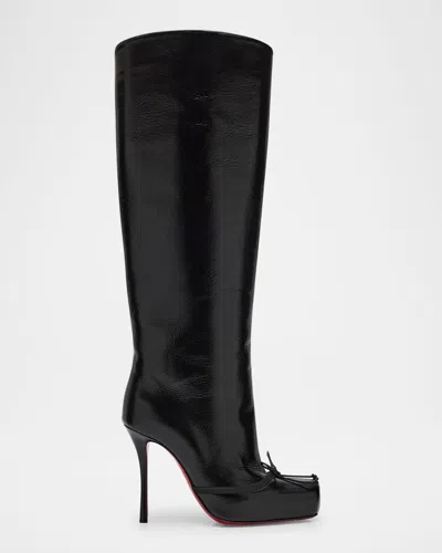 Christian Louboutin Cassia Nodo Botta Leather Red Sole Knee Boots In Black